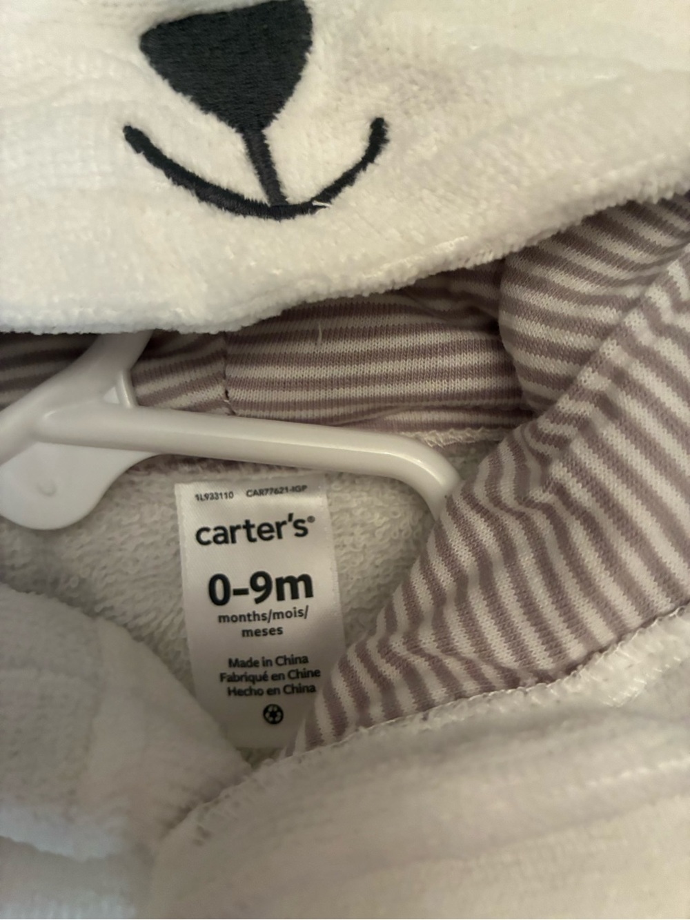 Carter's Cream Hooded Polar Bear Baby Robe with Striped Trim - Picture 2 of 2